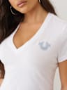 CRUSHED CRYSTAL HORSESHOE V NECK TEE