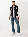 COLLARED PATCH FLEECE VARSITY JACKET