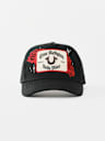 TRUE RELIGION X BELLA DOÑA EMBROIDERED ROSE PATCH TRUCKER HAT