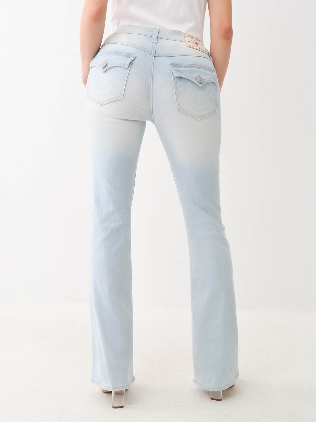 True Religion Womens Bootcut Jeans Becca Single Needle Mid Rise Flap Light Wash