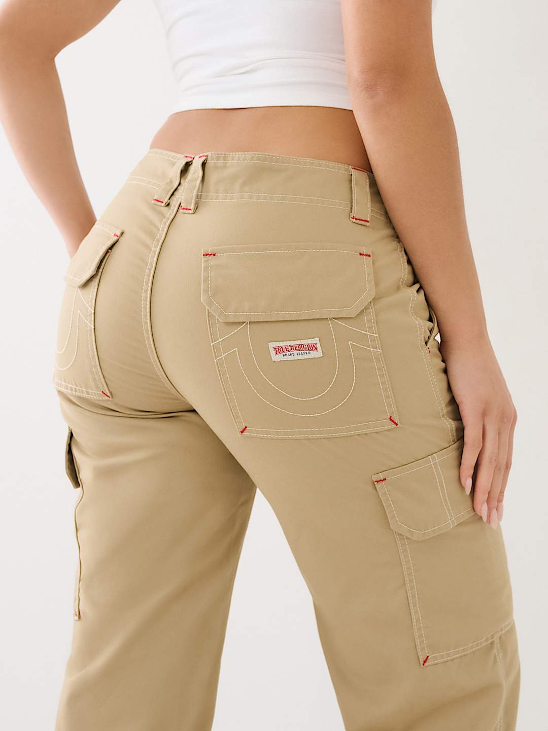 True Religion Womens Cargo Pants Military Single Needle Stitching