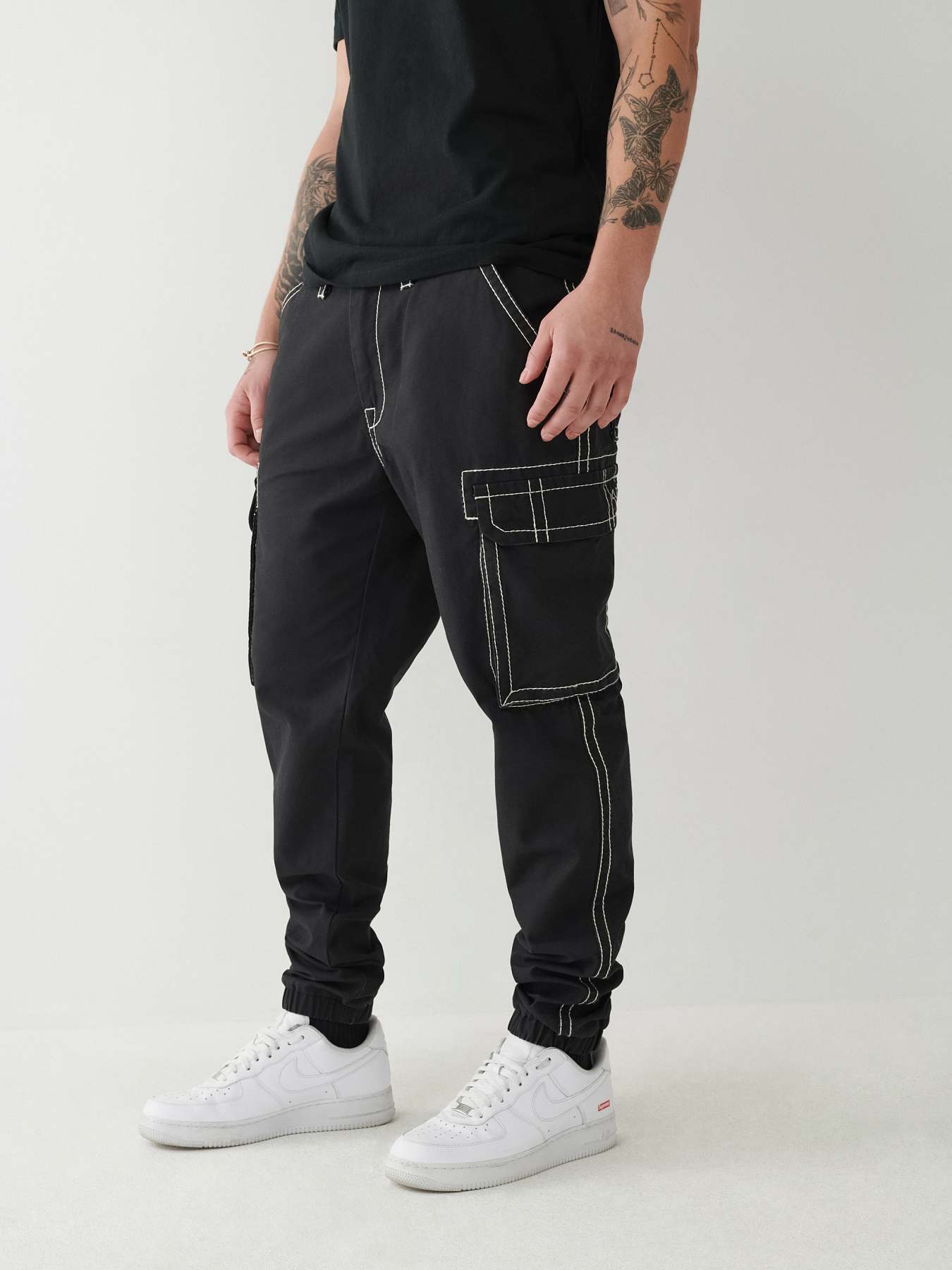 RELIGION Relaxed Black Nylon Cargo Trousers