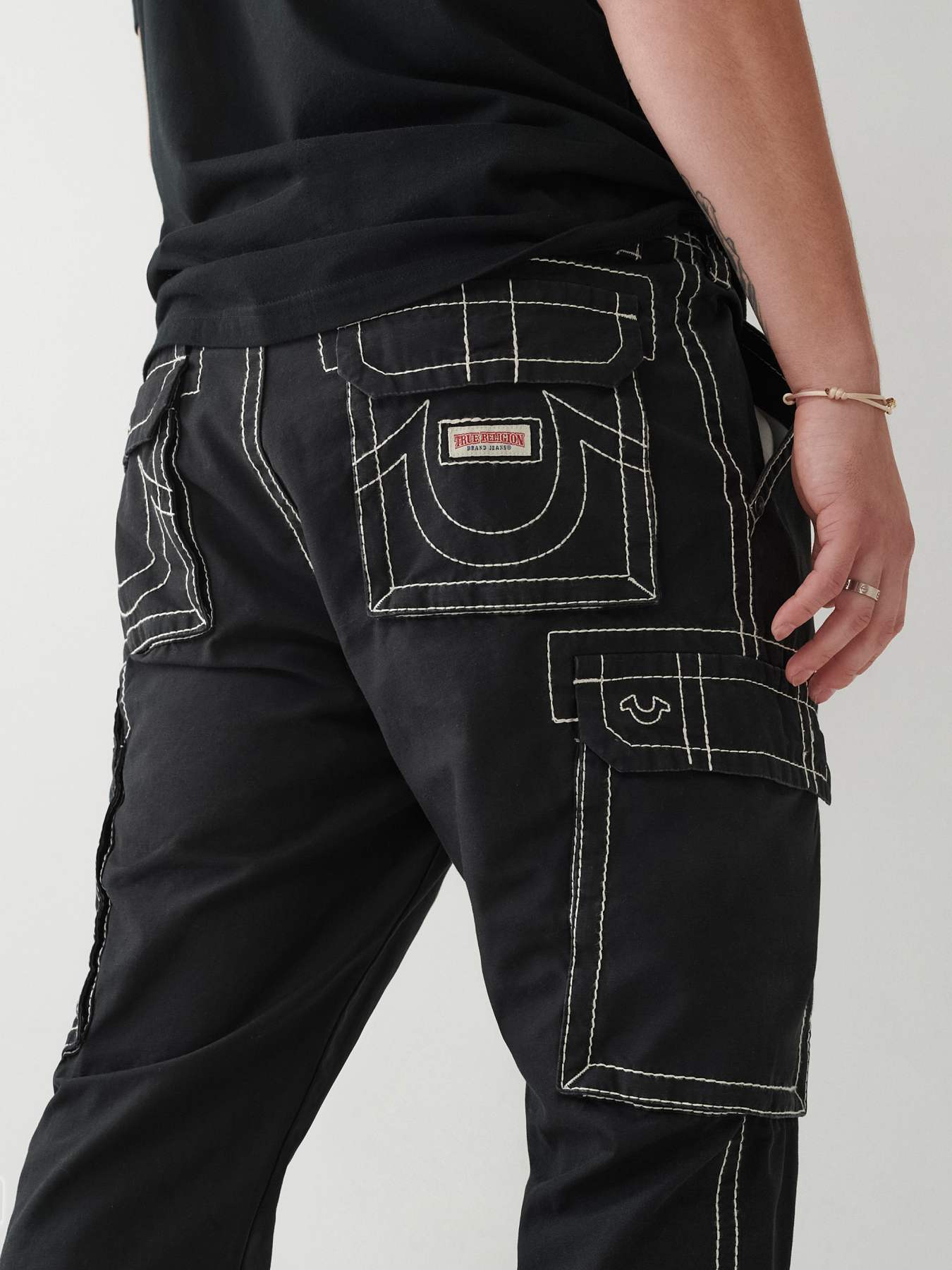 RELIGION Relaxed Black Nylon Cargo Trousers