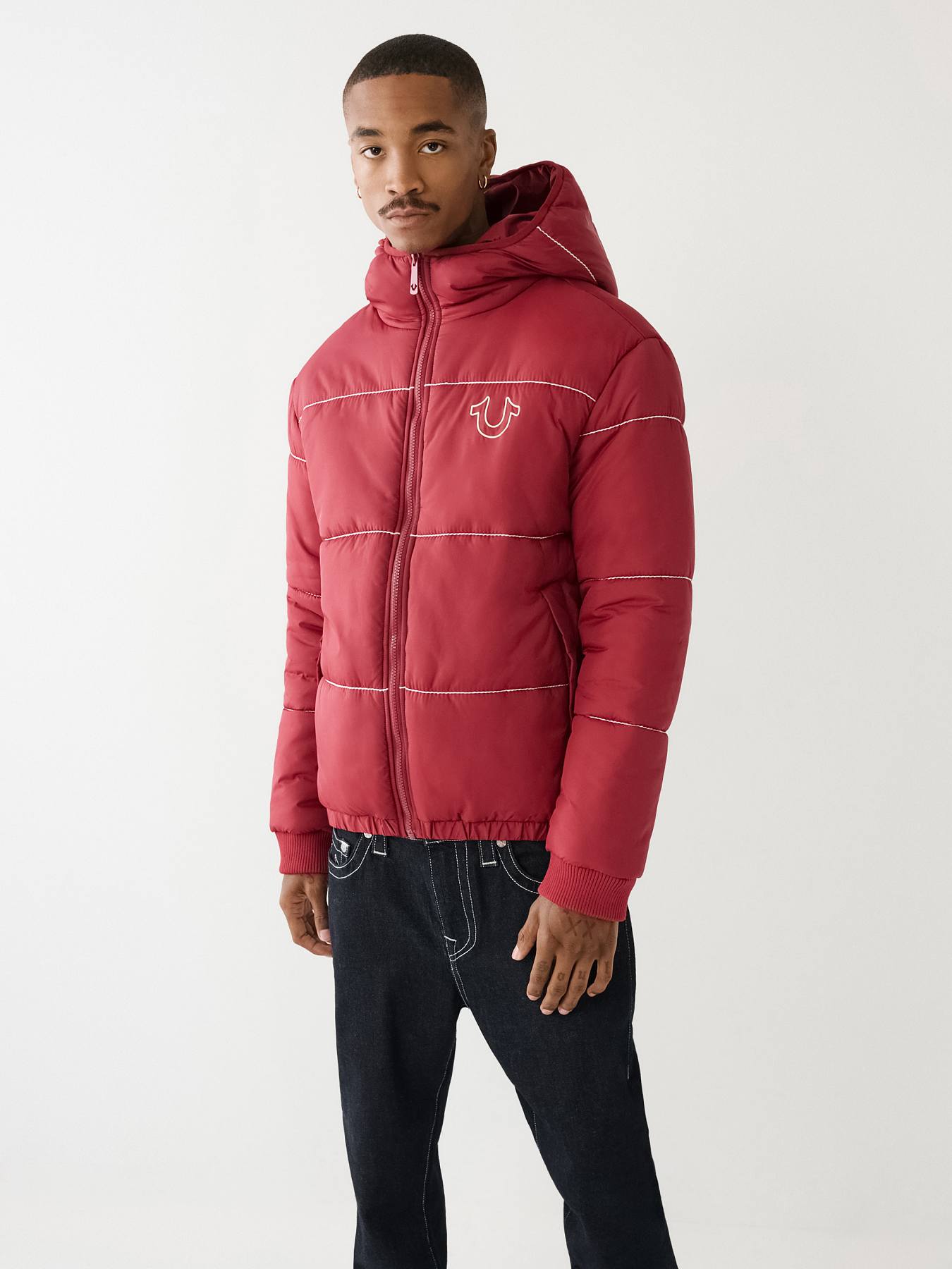 Big red puffer clearance jacket