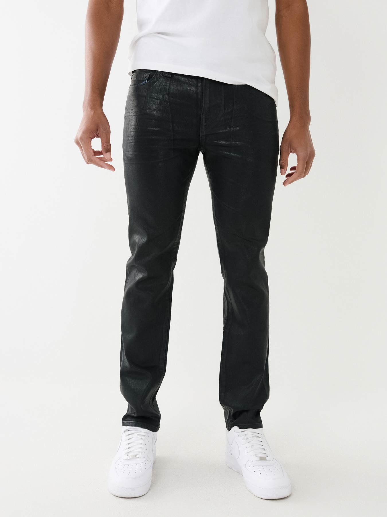 Black Coated Denim Stitch Straight Leg Jeans