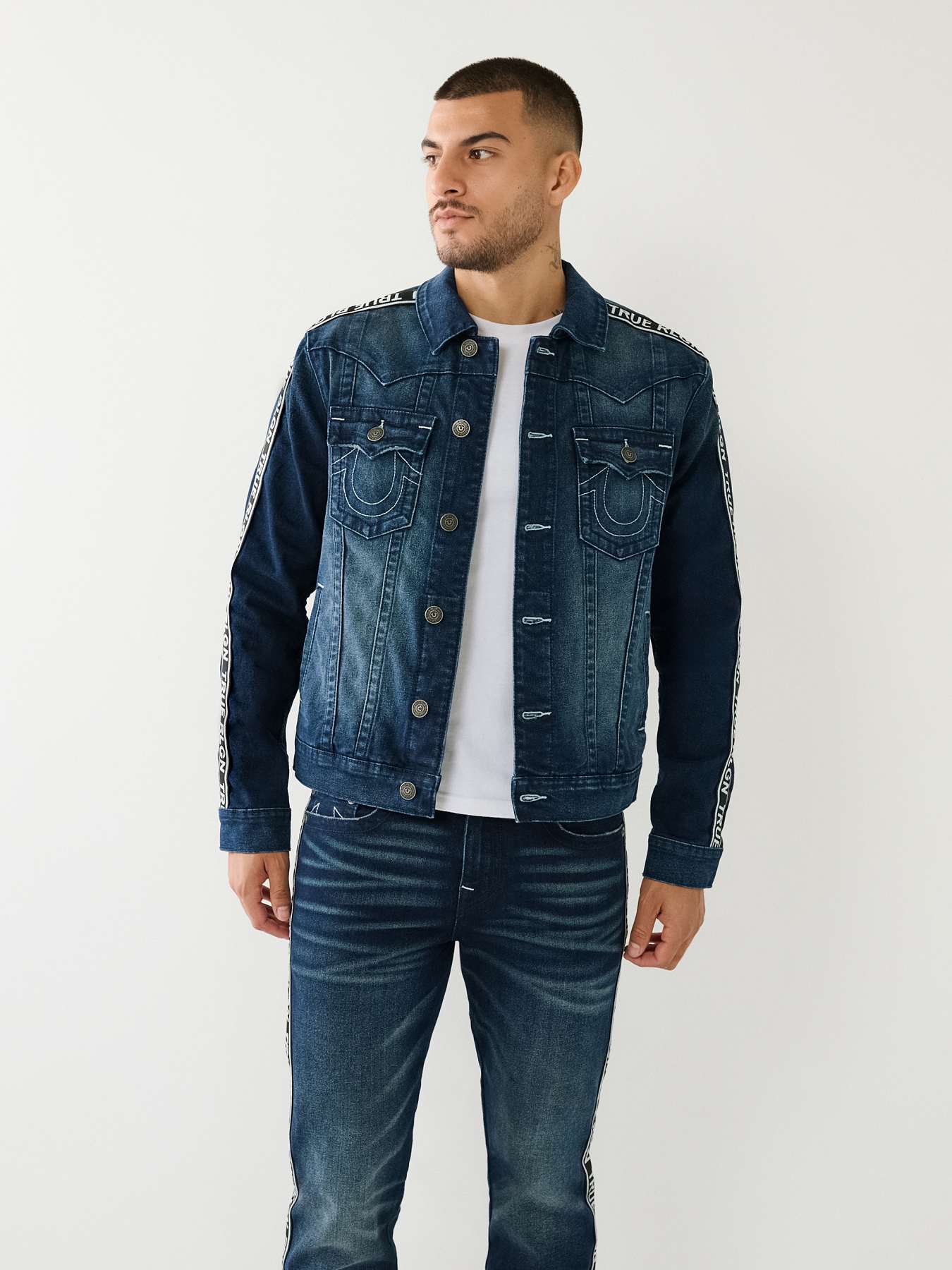 TRUE RELIGION TAPE TRIM JIMMY DENIM JACKET