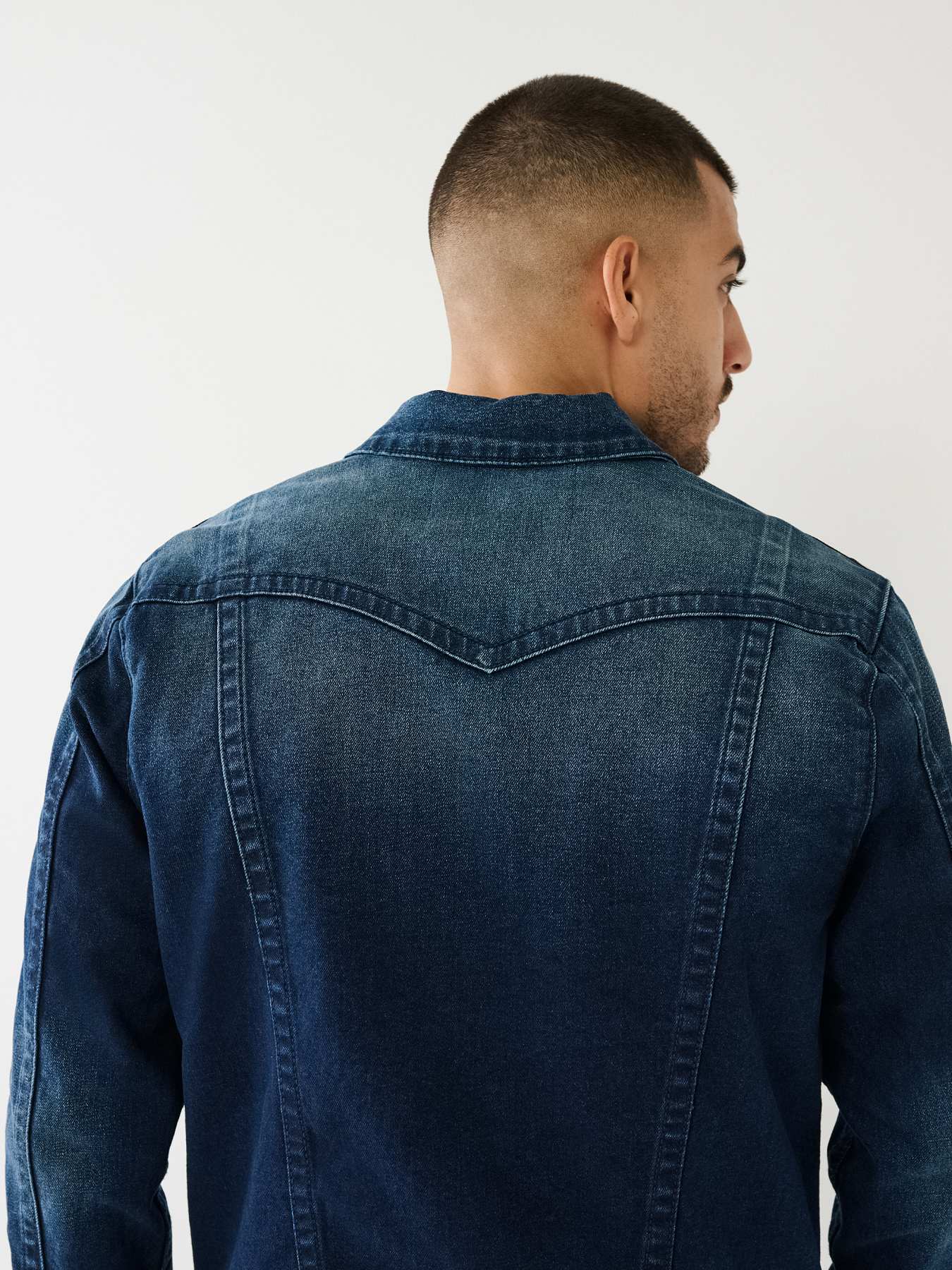 Dark blue true religion hotsell jean jacket