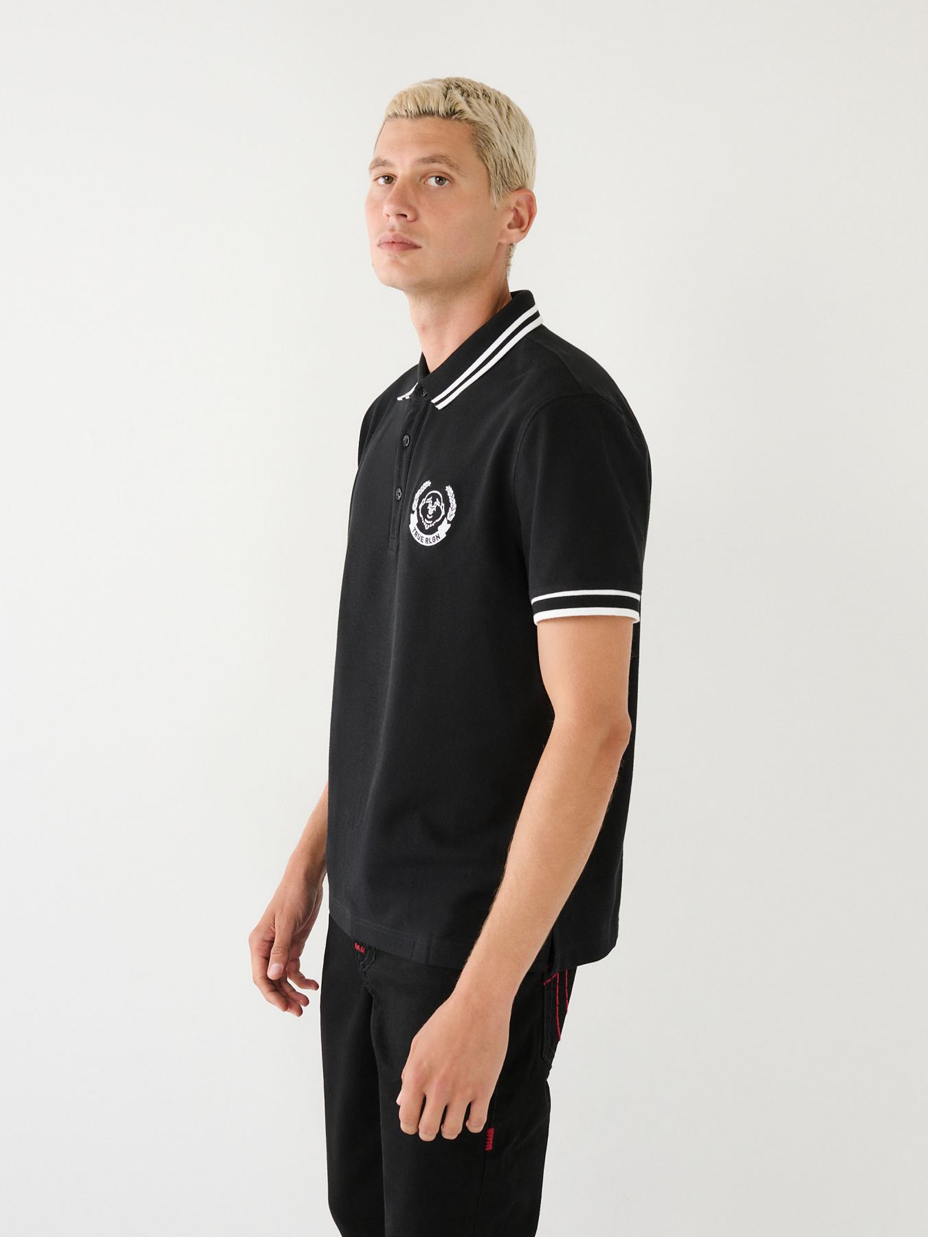 Off-White Long Sleeve Polo Shirt in Californian Cotton & Mulberry