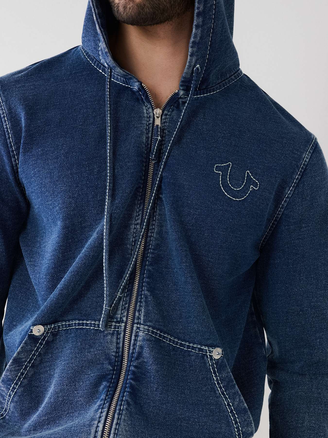 INDIGO BIG T ZIP HOODIE