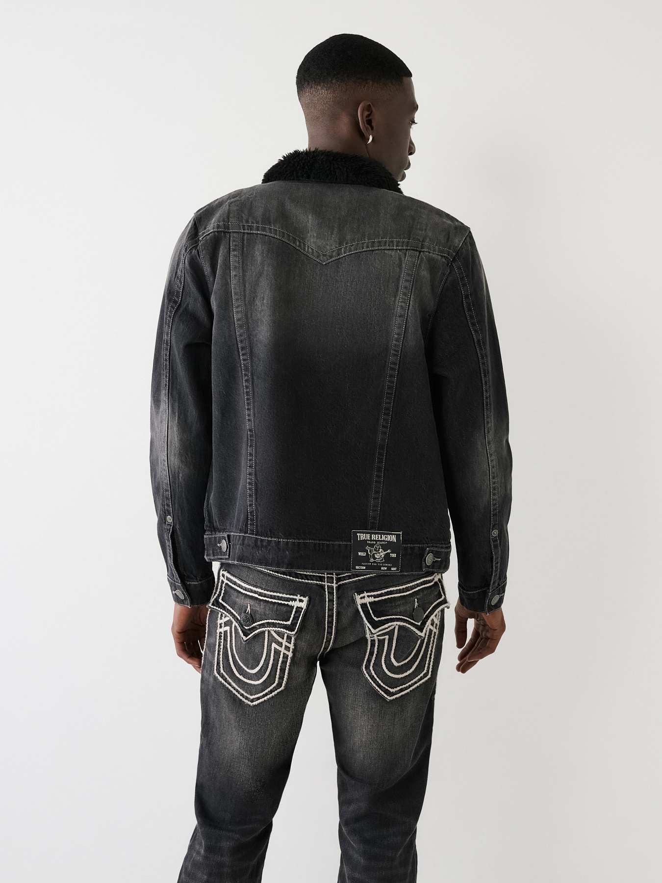 All black true shop religion jean jacket