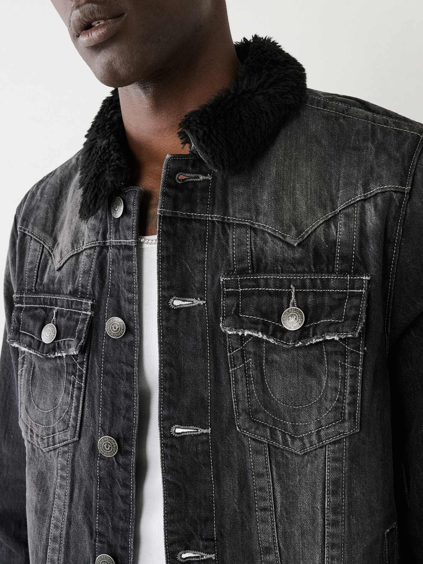 FAUX SHEARLING JIMMY DENIM JACKET - Tahoe Black Wash | True Religion