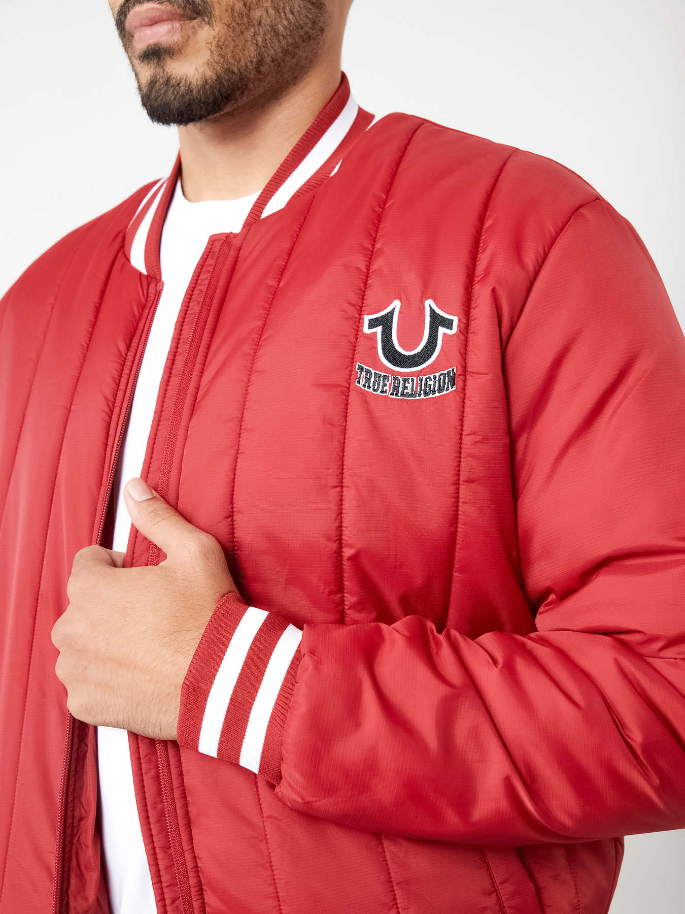 True religion sale varsity jacket red