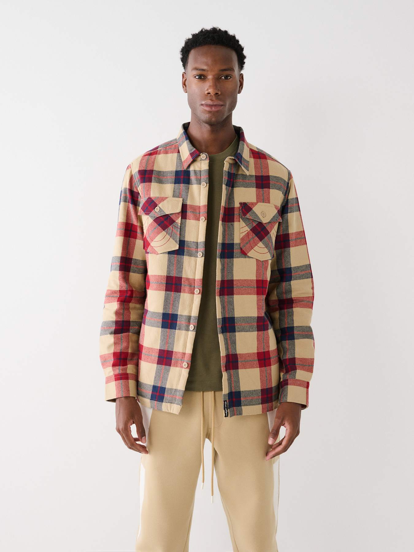 Men Open Country Plaid Shirt Jacket Flannel Shirt Jacket