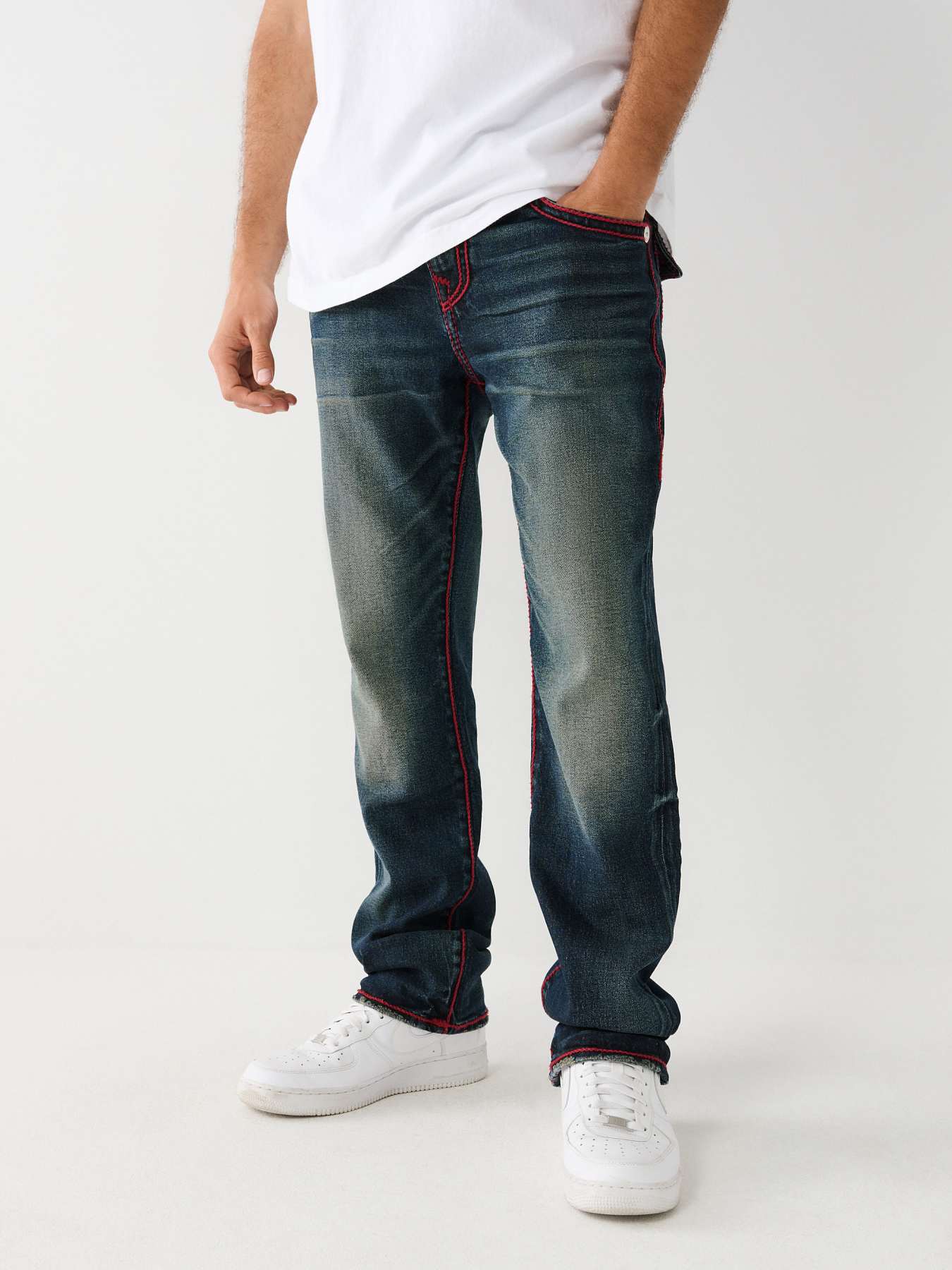 Men's Regular Fit Rope Stitch Straight Bootcut Jeans