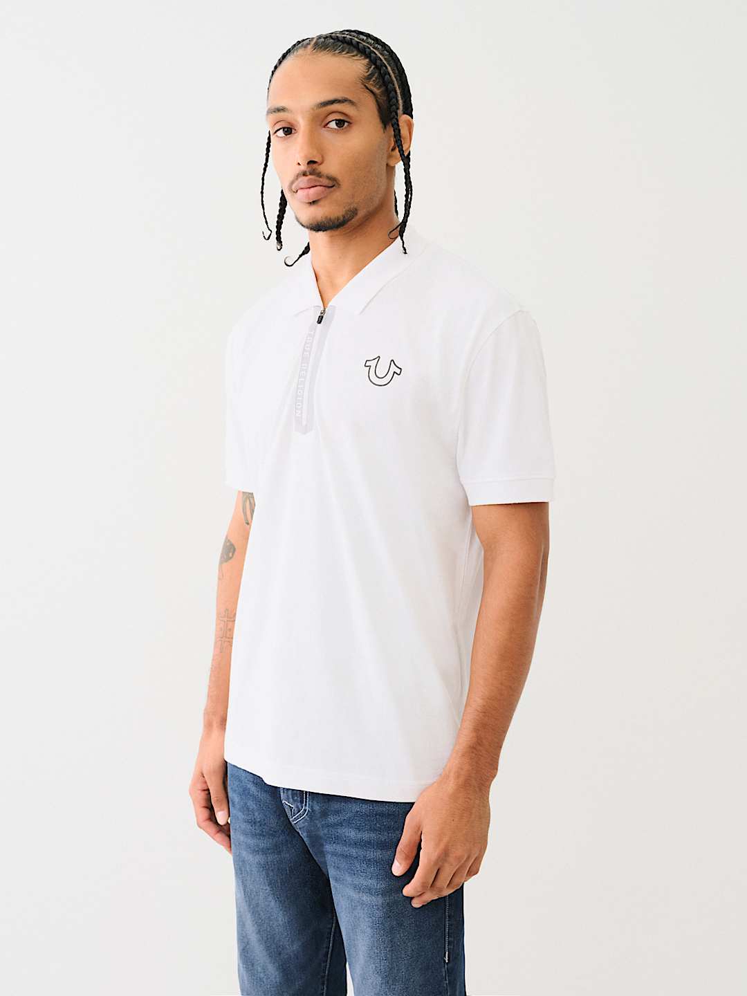 TR TAPE LOGO ZIPPER POLO SHIRT | True Religion TR TAPE LOGO ZIPPER POLO SHIRT | True Religion
