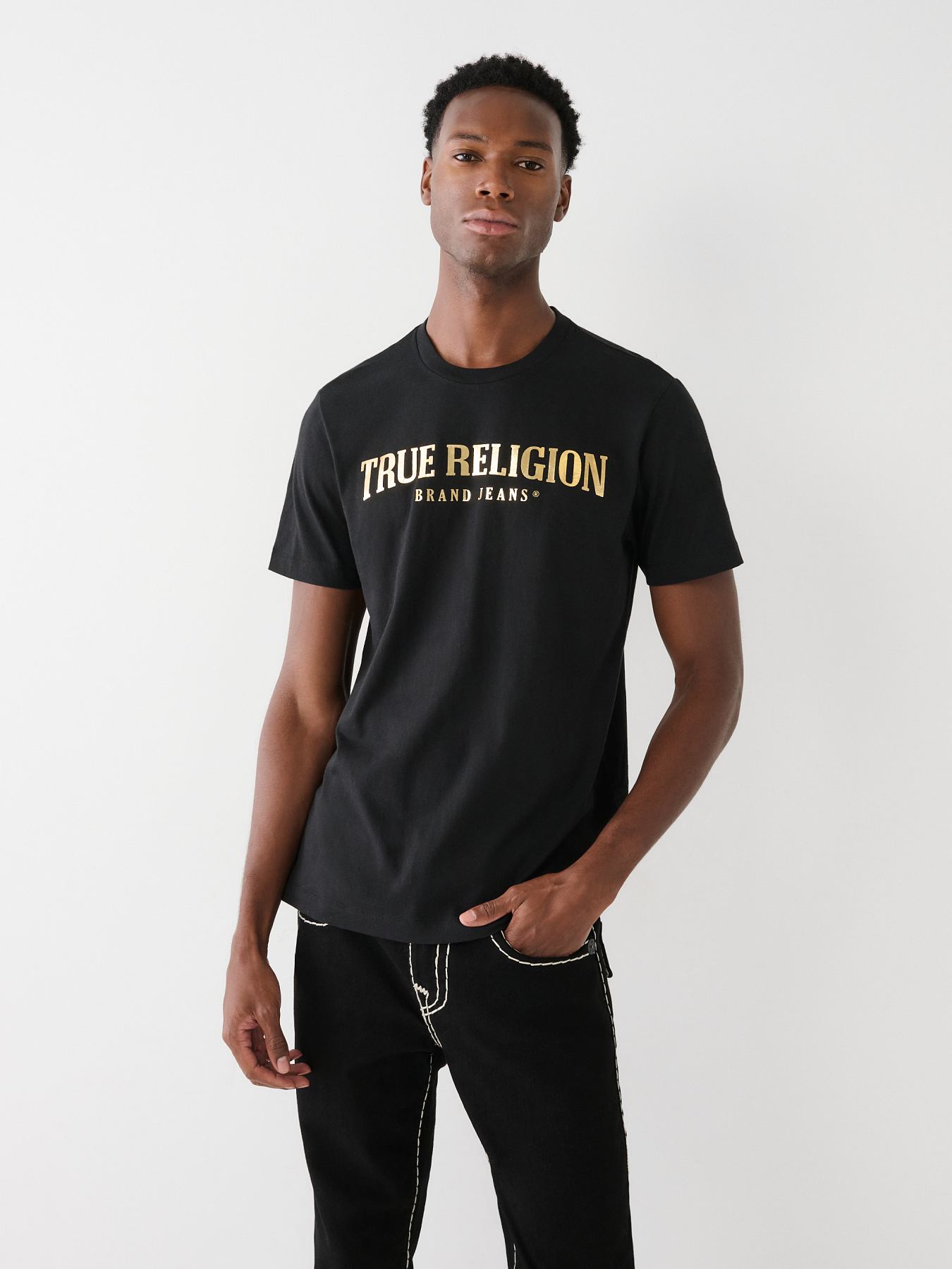 True Religion Men's Copper Snake Tee T-Shirt in Metallic Foil Print