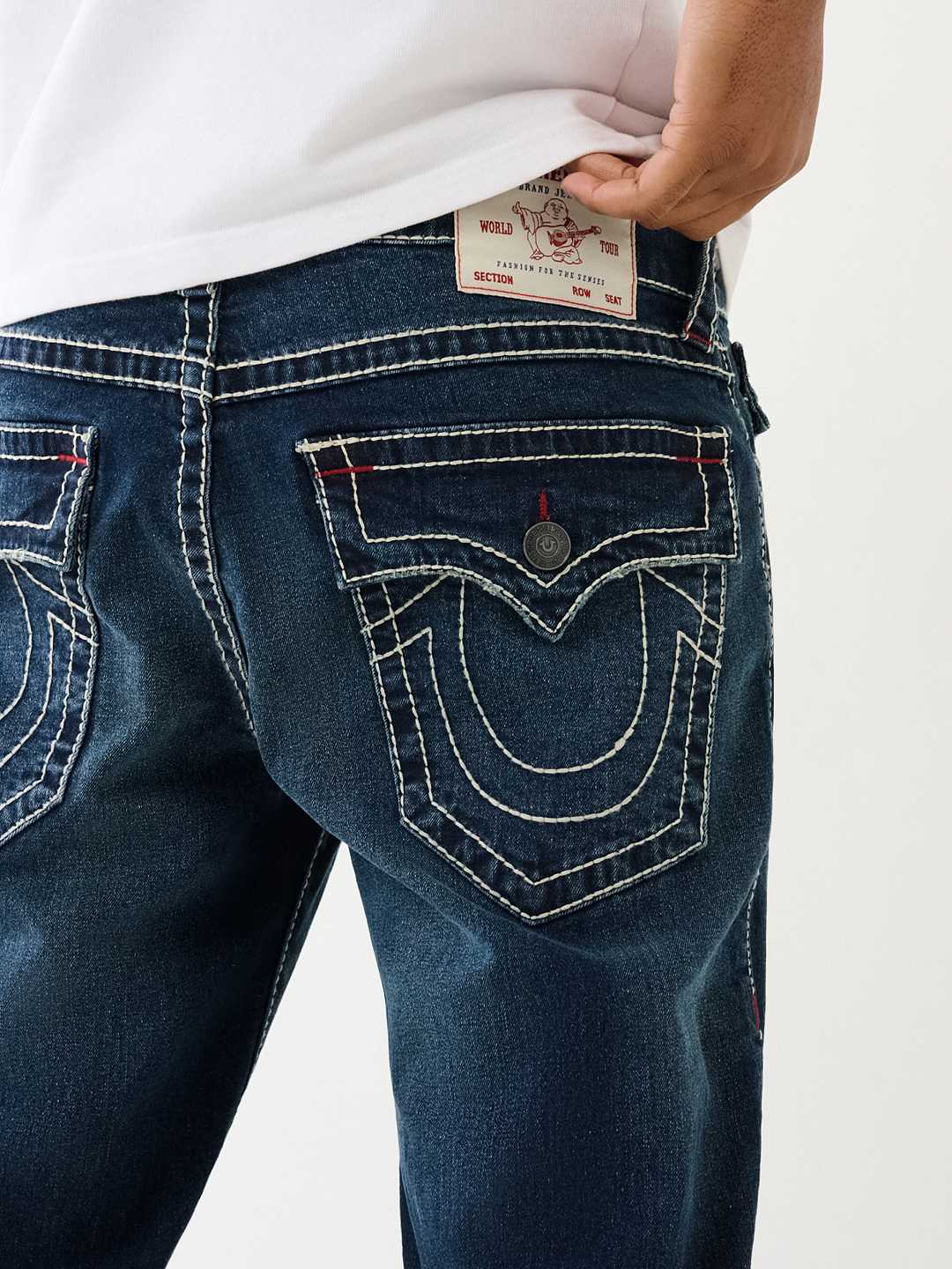 NWT $284 Auth TRUE RELIGION STRAIGHT W/Flaps NATURAL BIG T Men`s Jeans Sz  29-34