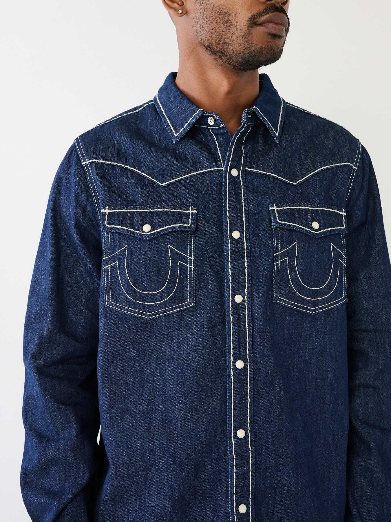 Blue and black hot sale true religion shirt