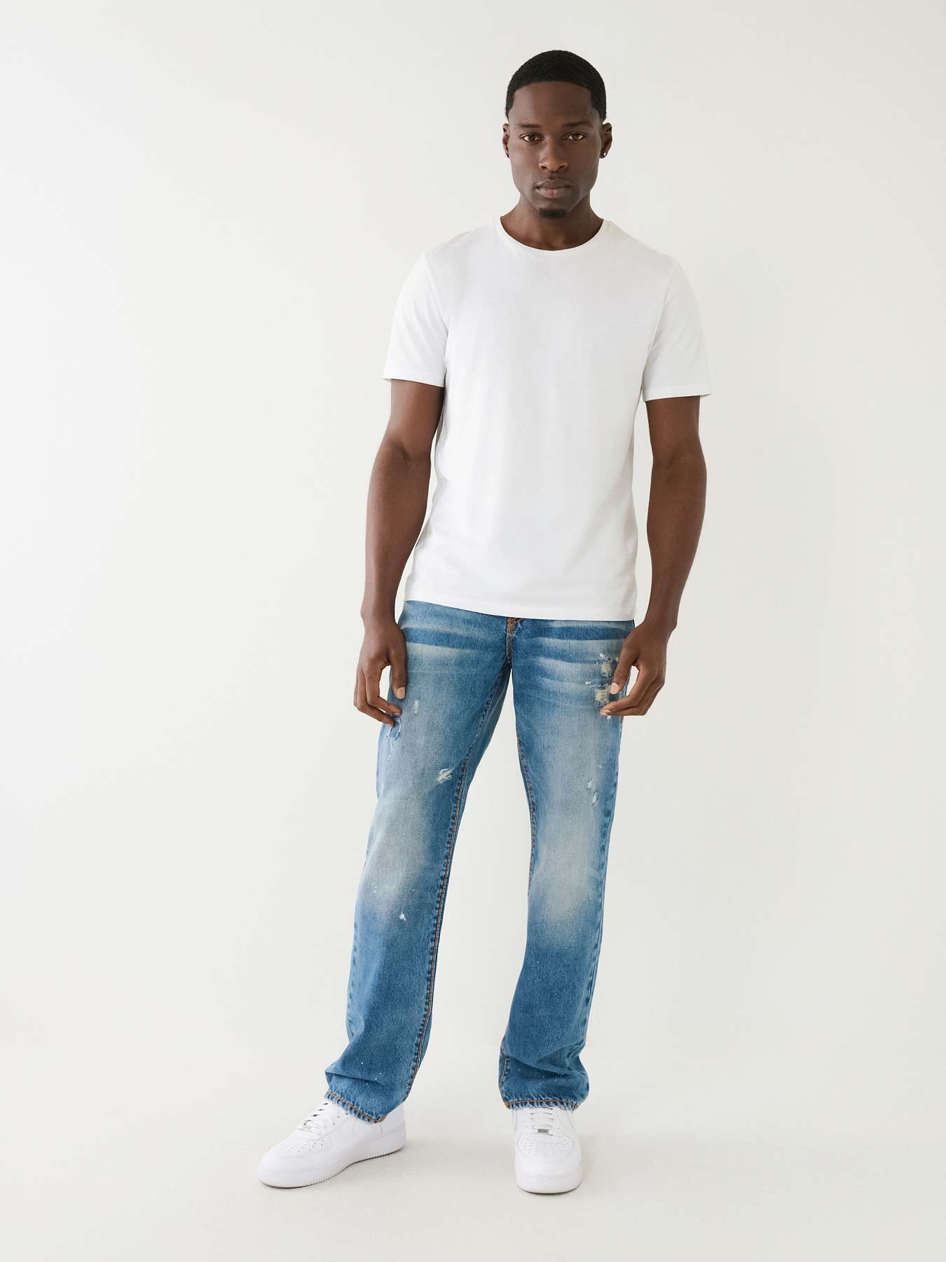 White Distressed Straight Jeans