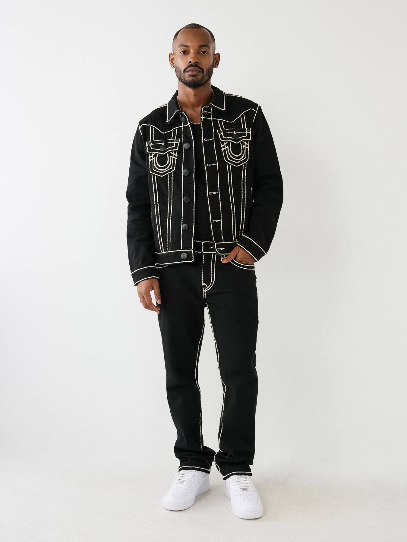 RGセット JIMMY ROPE STITCH DENIM JACKET - Body Rinse Black | True