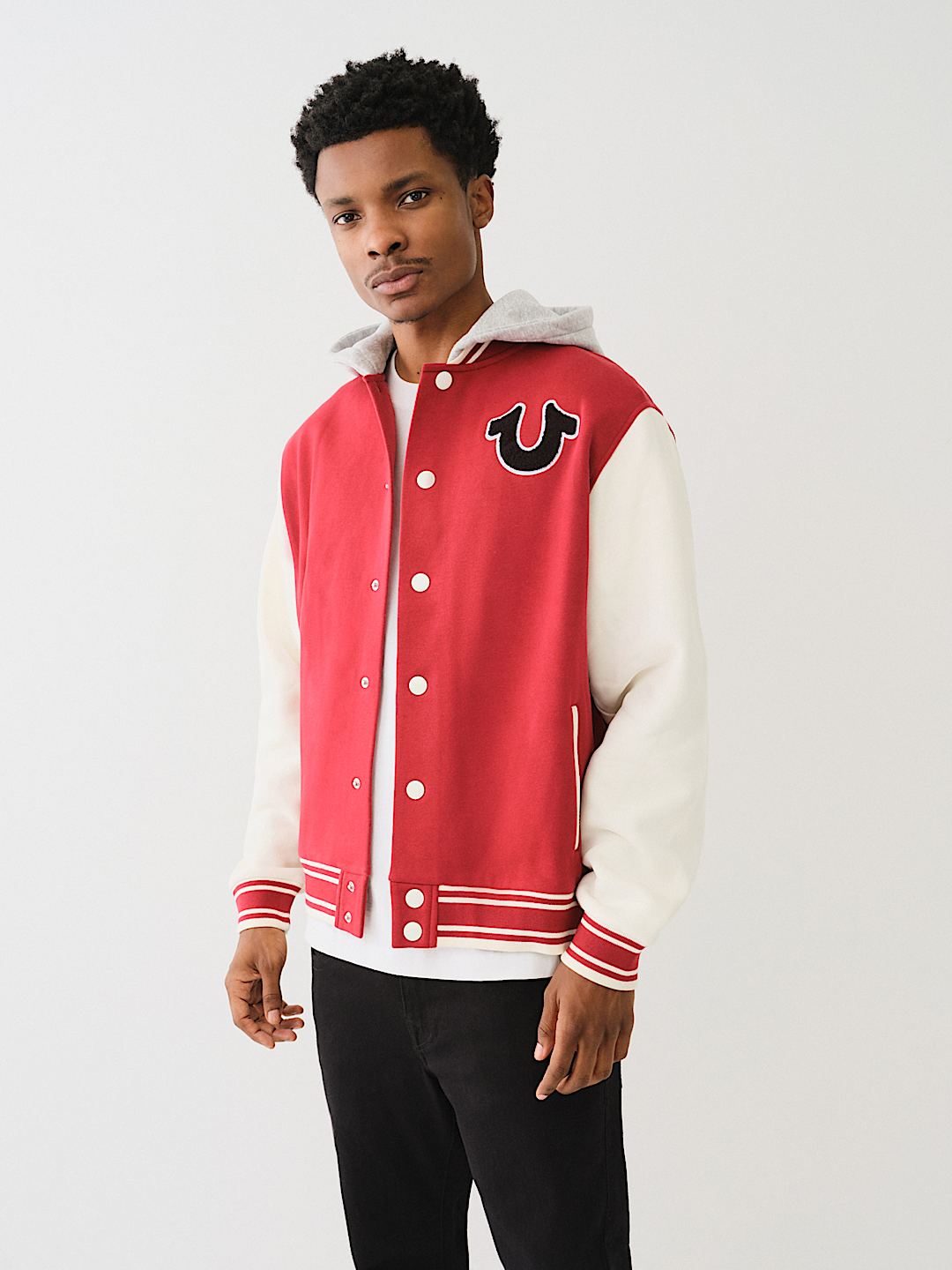 FLEECE HOODED VARSITY JACKET, image 3