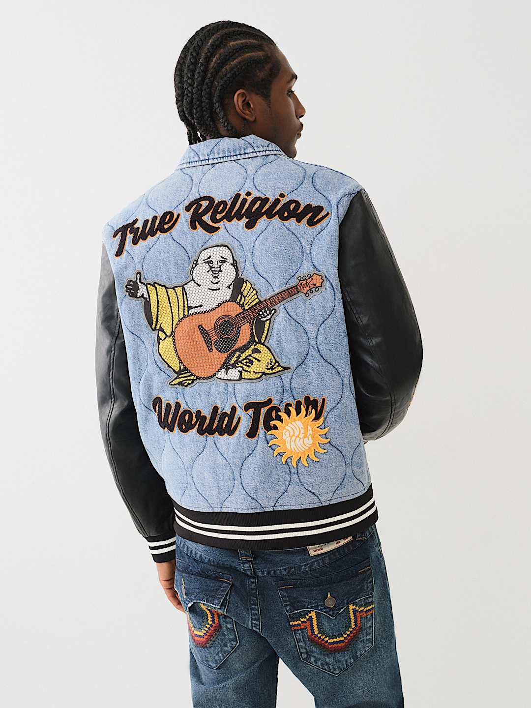 QUILTED DENIM VARSITY JACKET True Religion