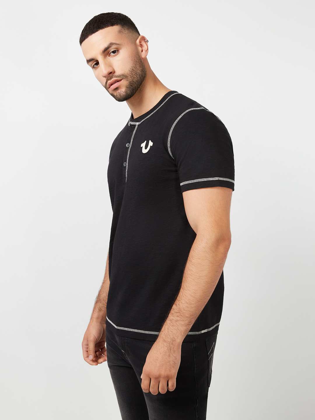 CONTRAST STITCH SLUB HENLEY TEE, image 2