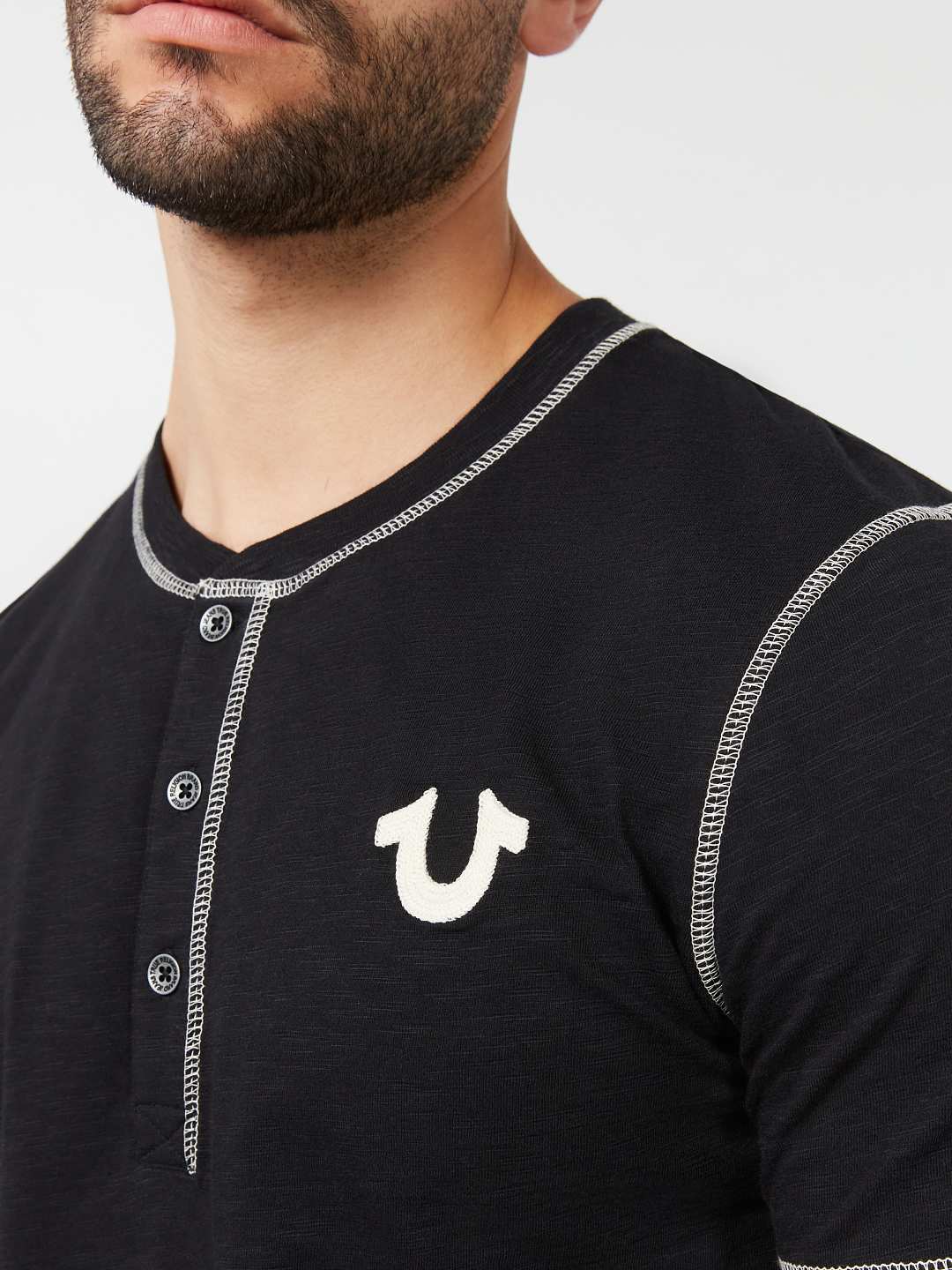 CONTRAST STITCH SLUB HENLEY TEE, image 3