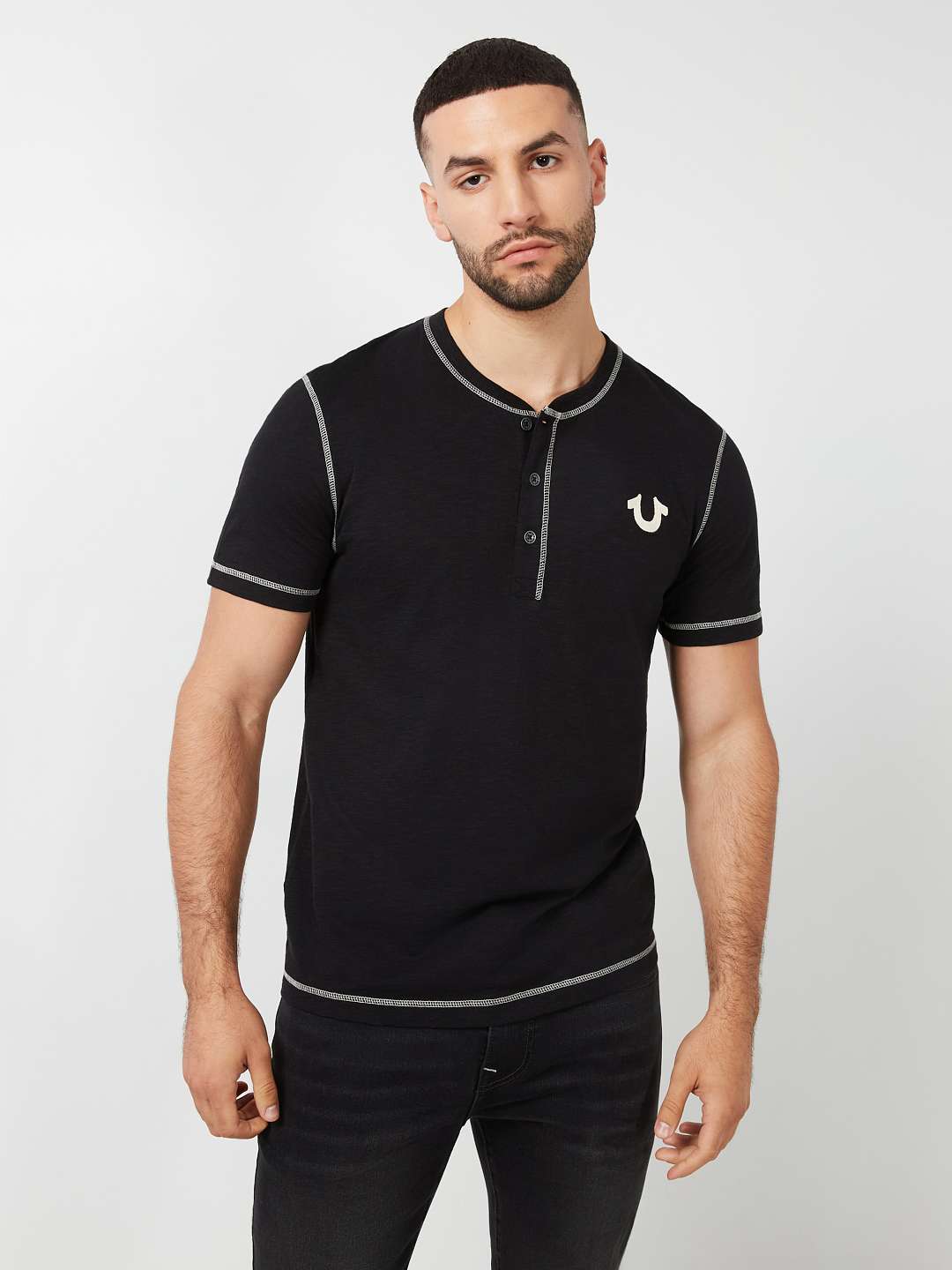 CONTRAST STITCH SLUB HENLEY TEE, image 5