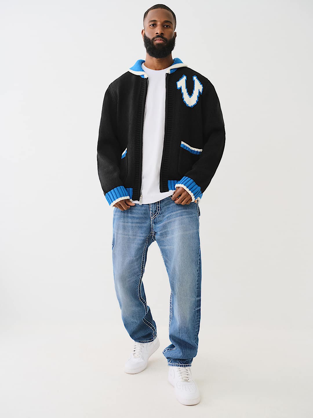 LOGO CHUNKY KNIT ZIP CARDIGAN True Religion