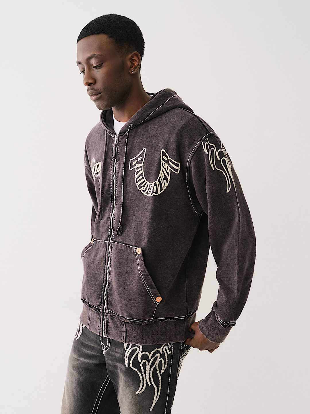 Brown true religion fashion hoodie