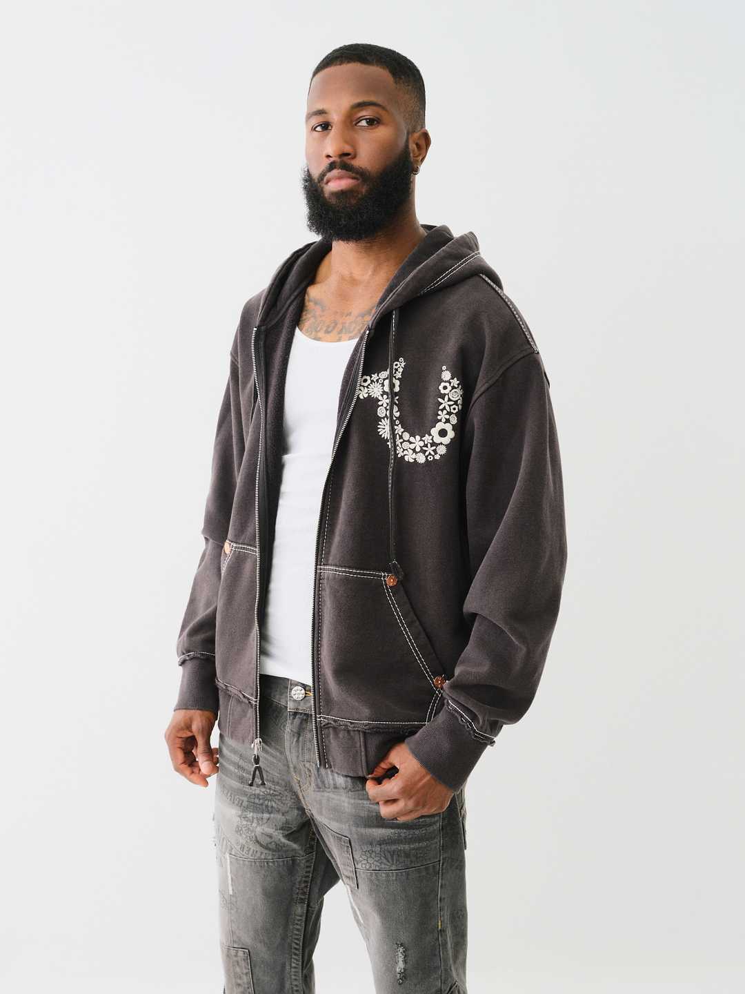 BW X TR DISTRESSED BIG T ZIP HOODIE True Religion