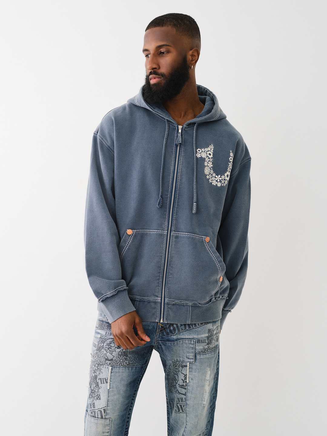 BW X TR DISTRESSED BIG T ZIP HOODIE