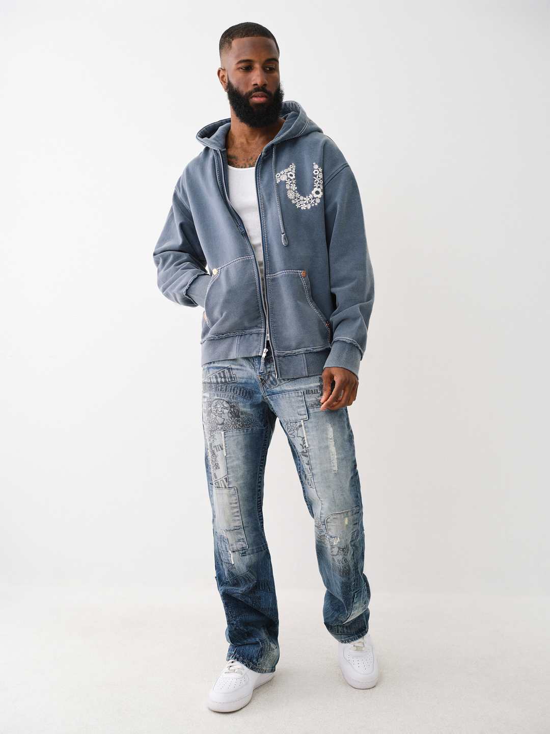 BW X TR DISTRESSED BIG T ZIP HOODIE