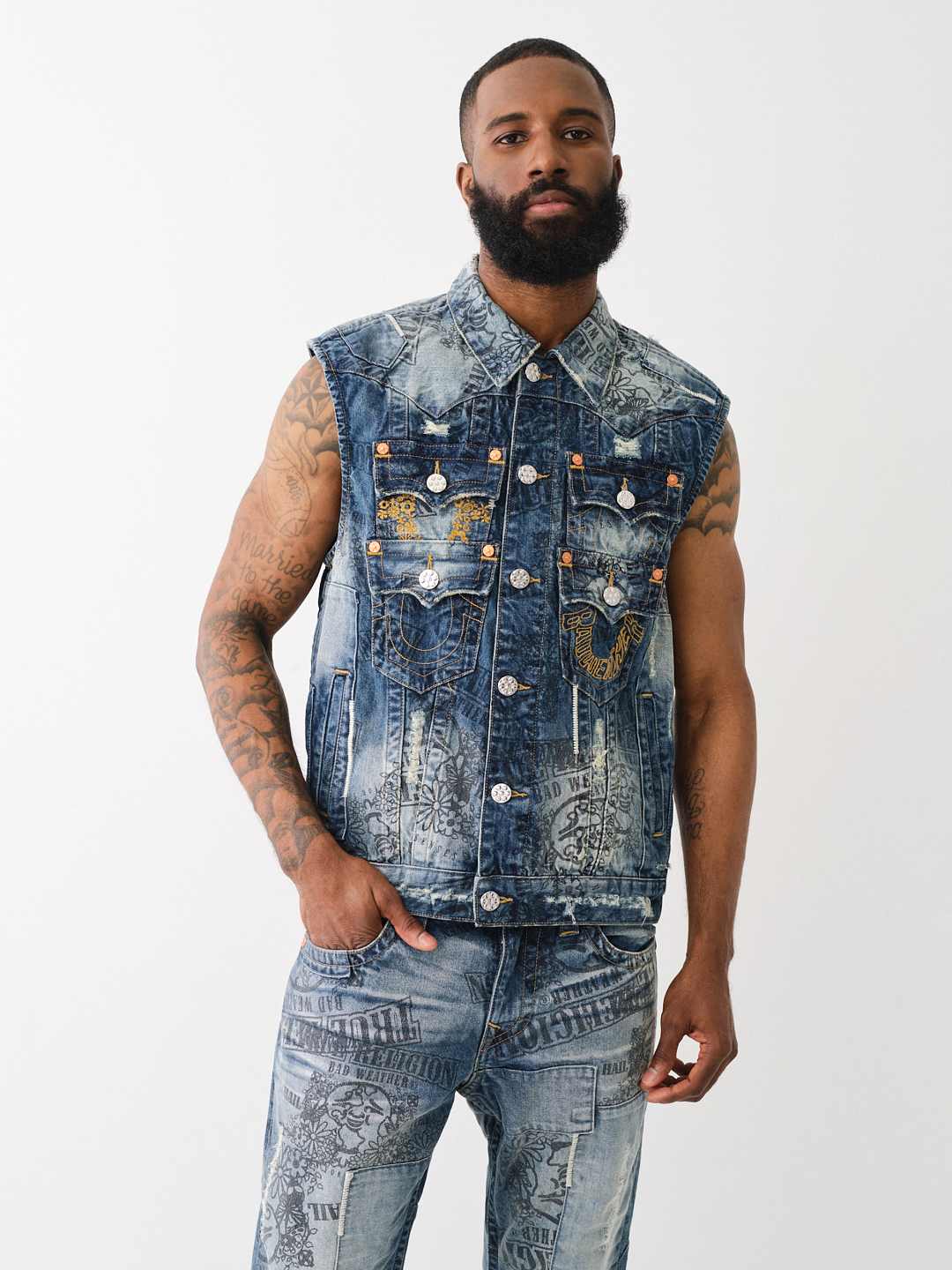 Denim vest with pockets discount