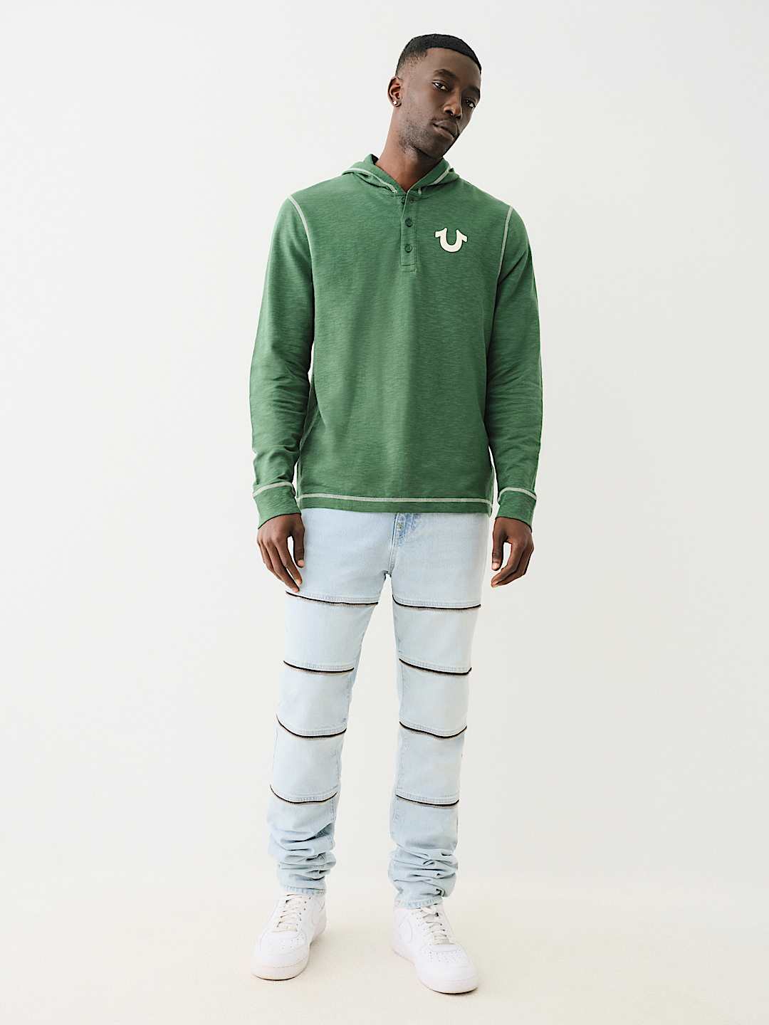 HOODED FLATLOCK HENLEY TEE