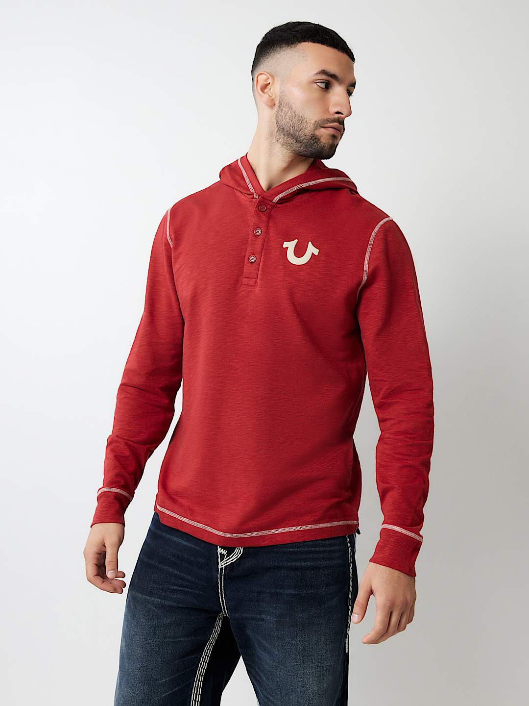 HOODED FLATLOCK HENLEY TEE, image 2