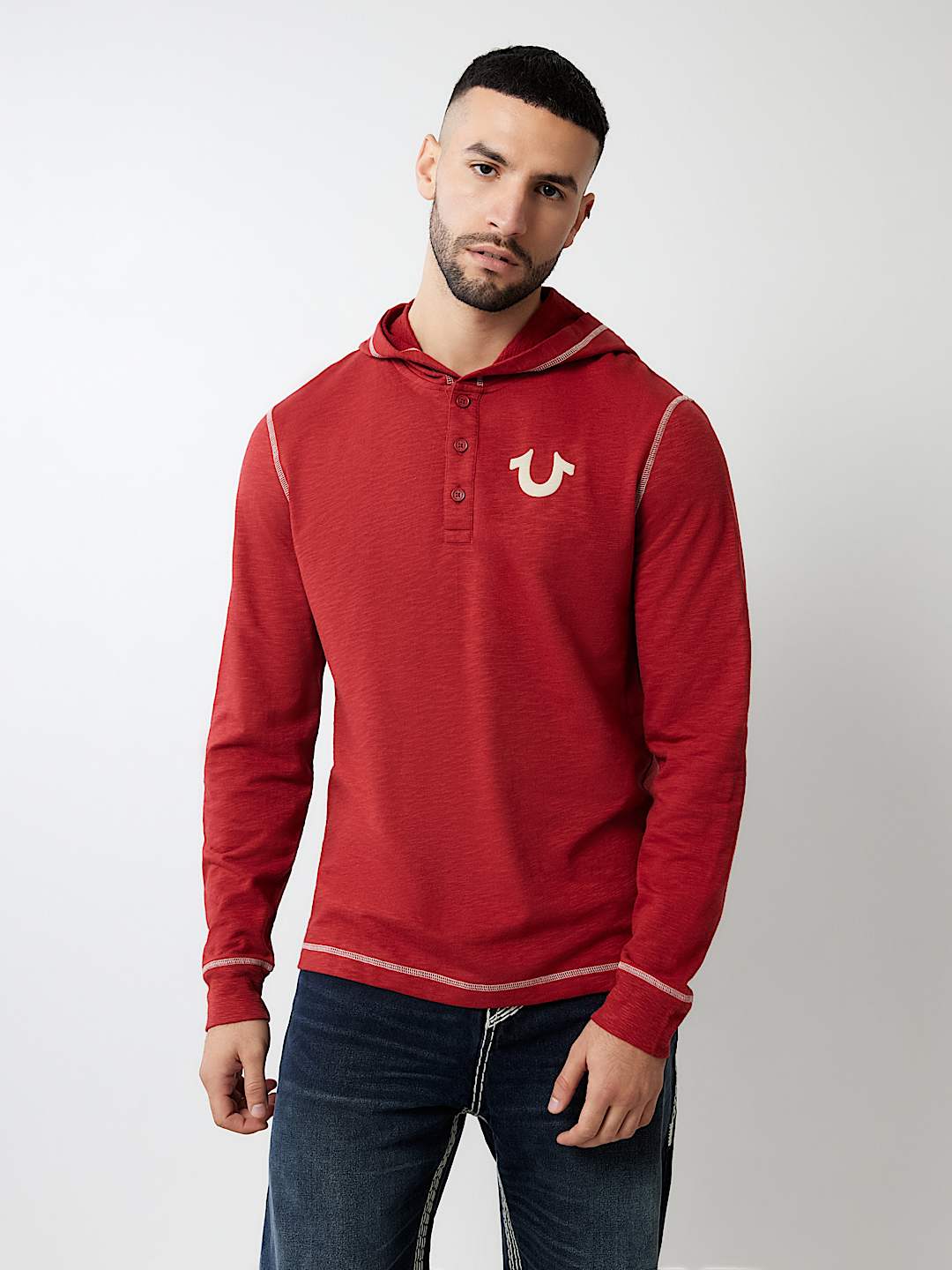 HOODED FLATLOCK HENLEY TEE, image 5