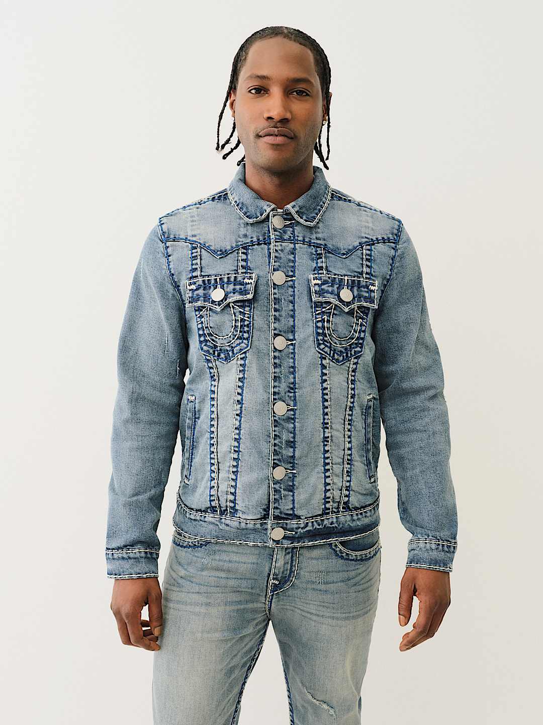 True Religion Men's Jimmy Super T Denim Jean Jacket w/ Brown