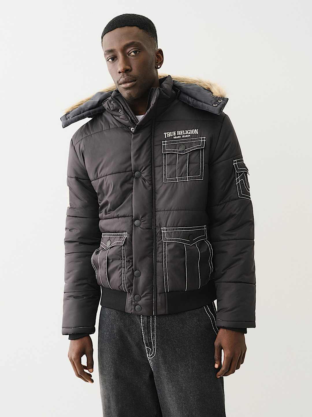 FUR HOOD BIG T PUFFER JACKET True Religion