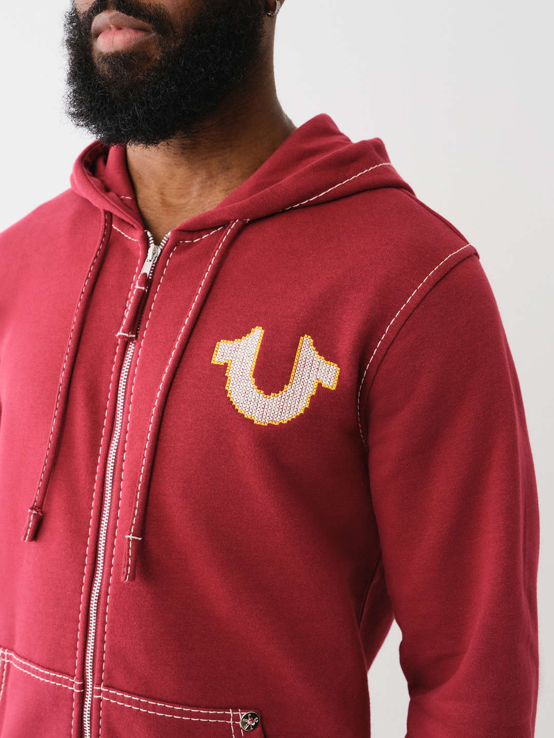 BIG T CROSS STITCH ZIP HOODIE - Red | True Religion