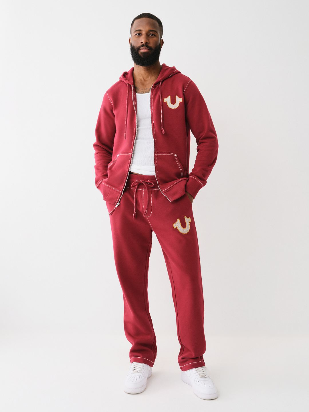 BIG T CROSS STITCH ZIP HOODIE