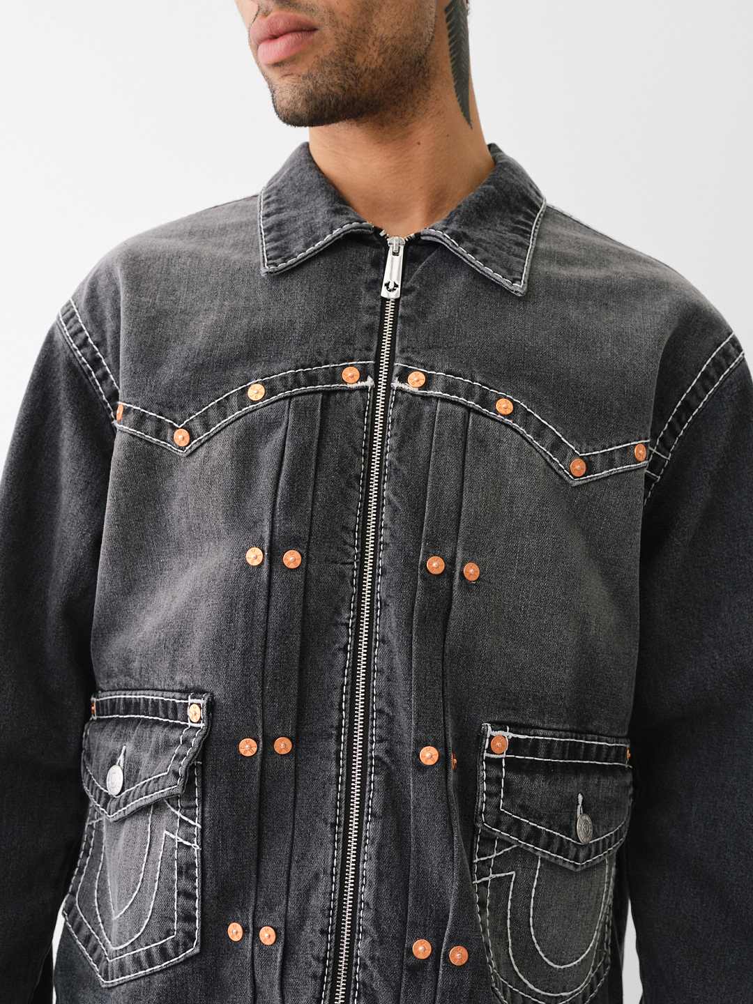 RIVET BIG T ZIP DENIM JACKET | True Religion