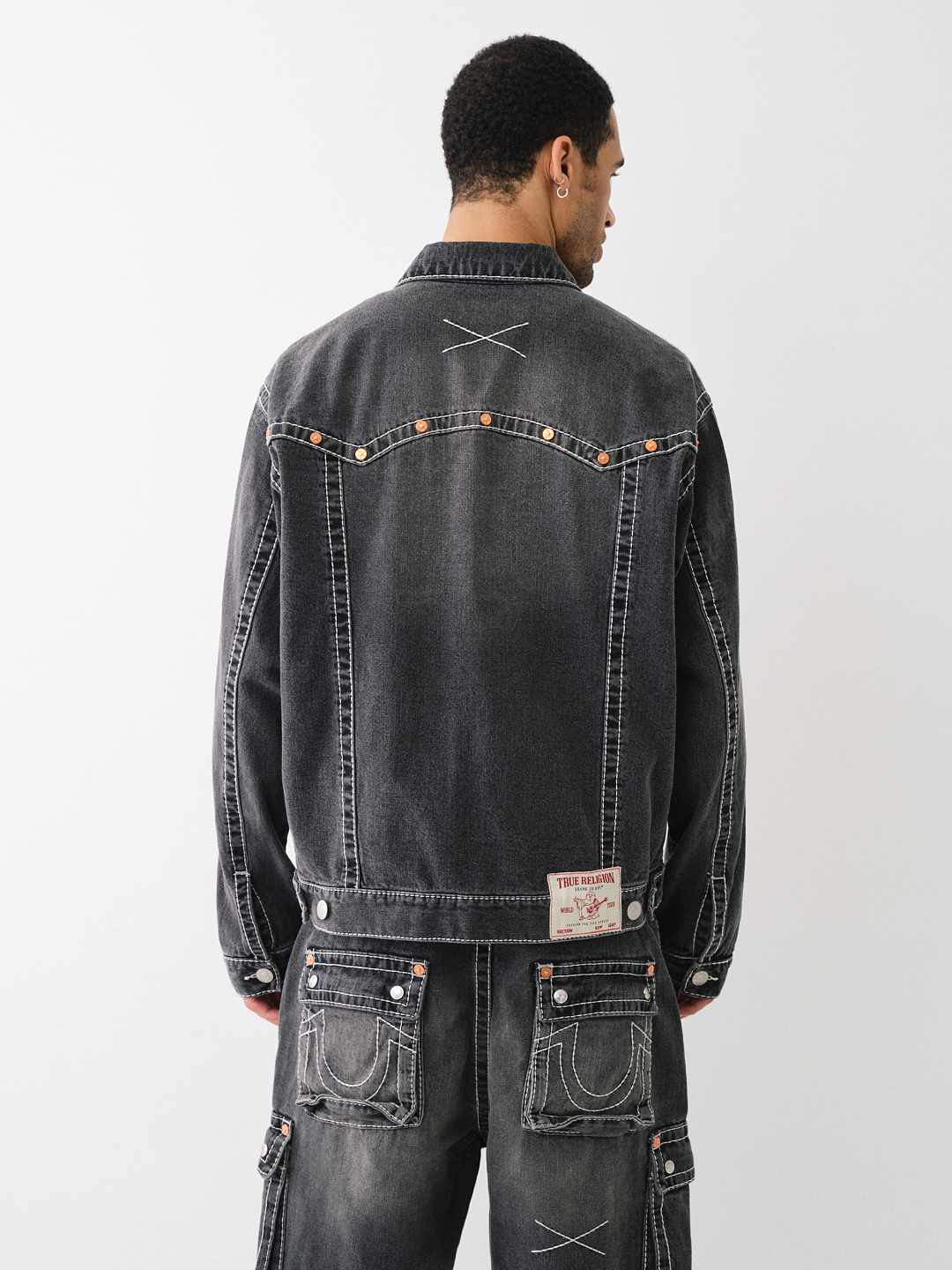 Black rivet denim jacket best sale