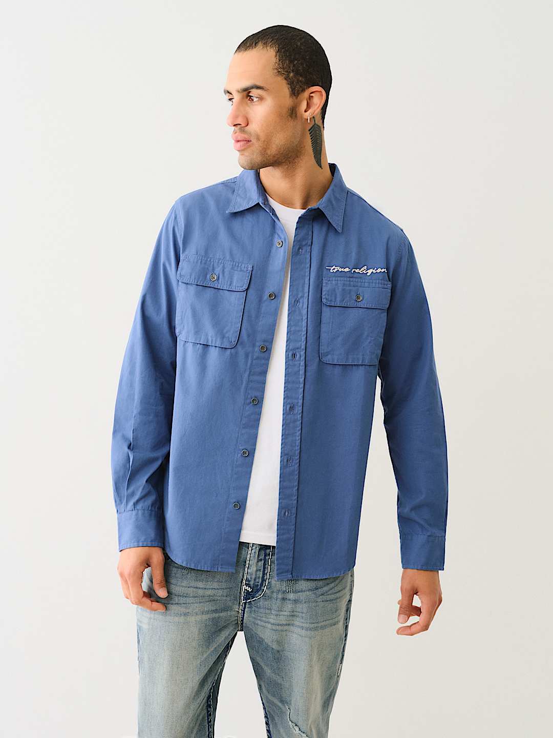 LS WRKWEAR SHIRT BELLOW PKT TN Blue True Religion