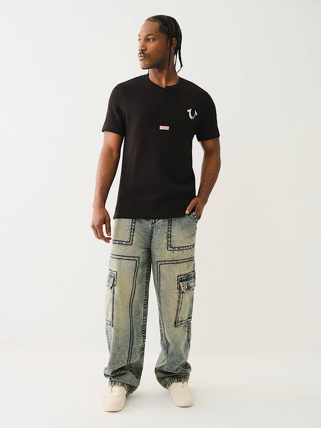 DENIM BIG T CARGO PANT - ELIZABETH ST MEDIUM WASH | True