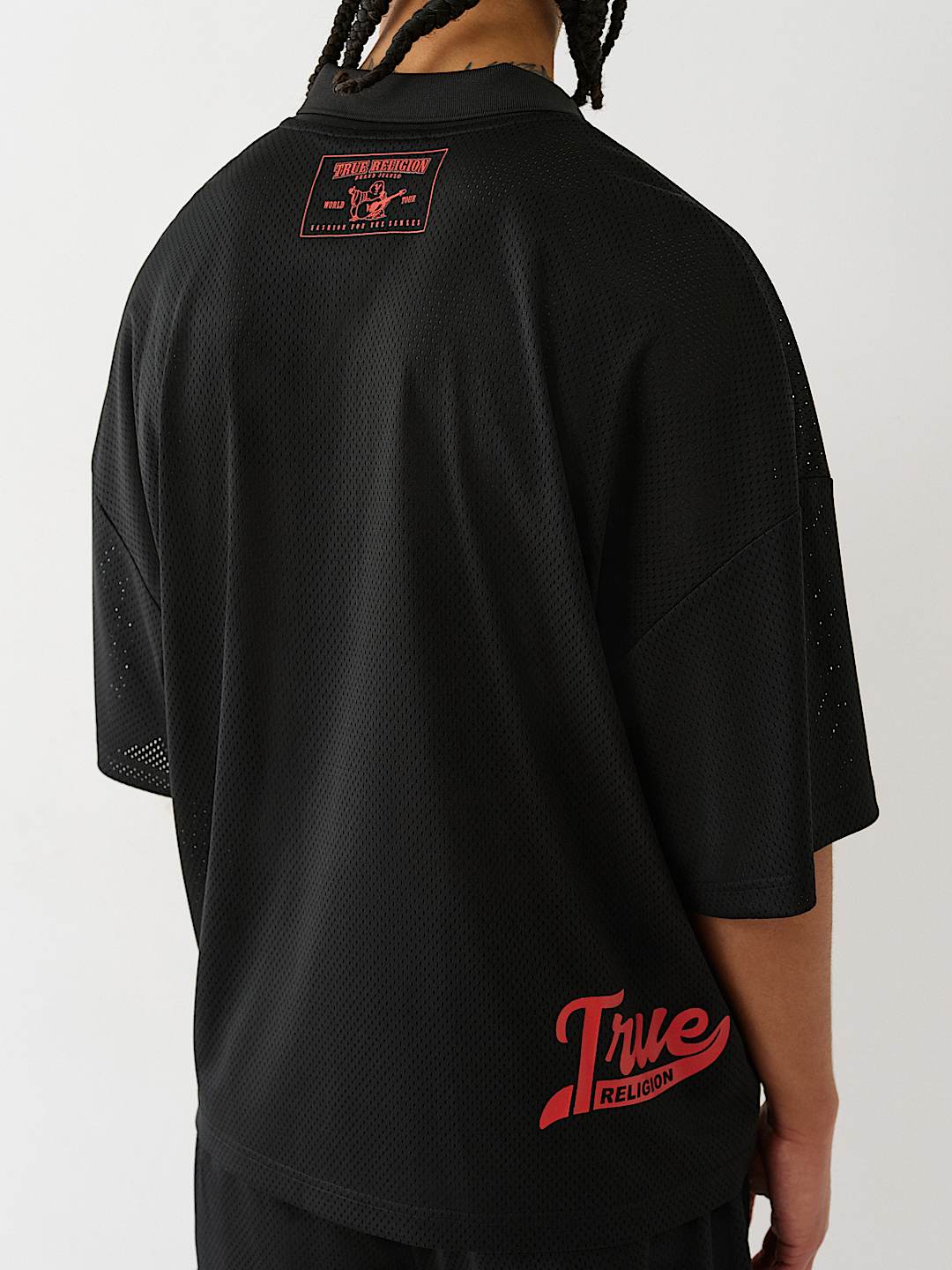 OVERSIZED MESH JERSEY POLO SHIRT