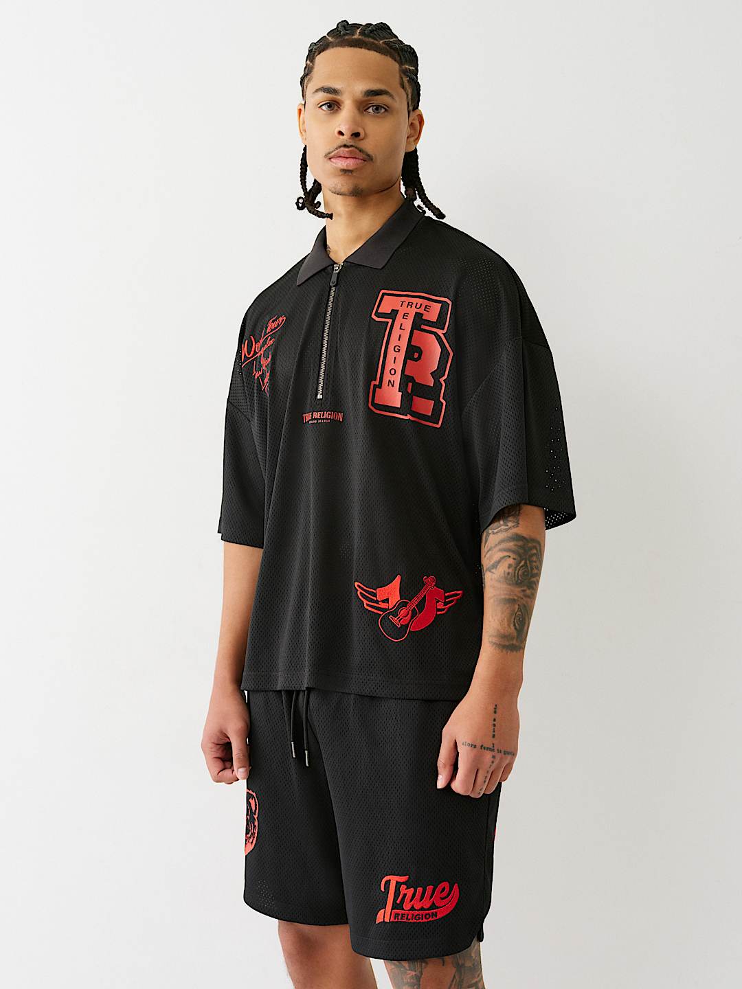 OVERSIZED MESH JERSEY POLO SHIRT