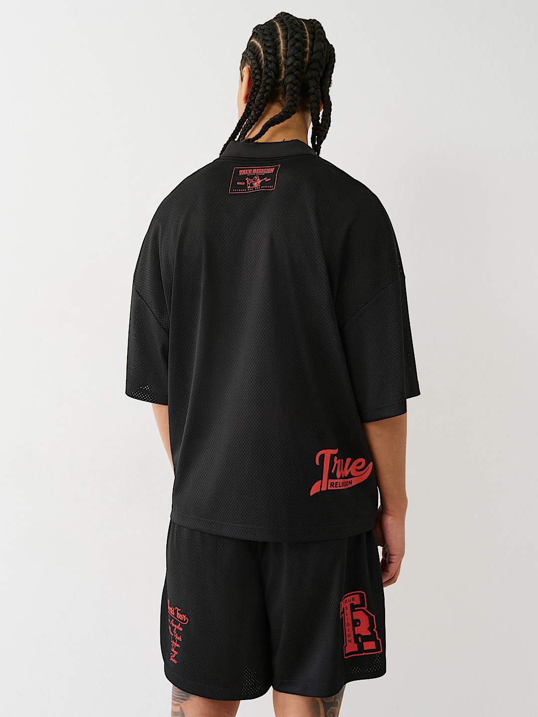 OVERSIZED MESH JERSEY POLO SHIRT