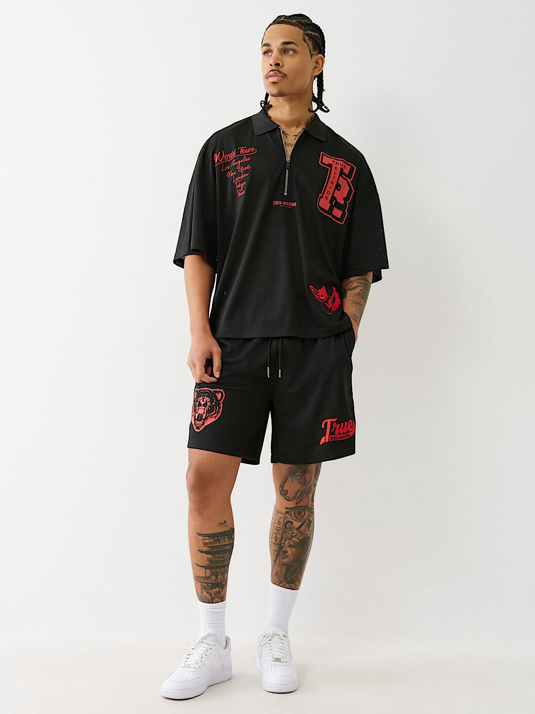 OVERSIZED MESH JERSEY POLO SHIRT